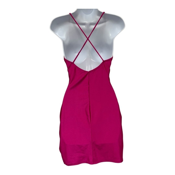 Celeb Hot Pink Wrap Mini Dress Women’s Size S Ruched Spaghetti Strap Party - Picture 2 of 8